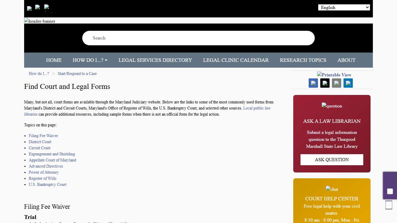 Find Court and Legal Forms The Maryland People's Law Library