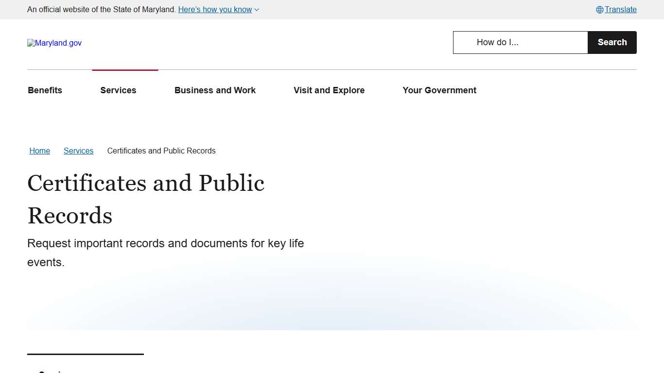 Certificates and Public Records Maryland.gov